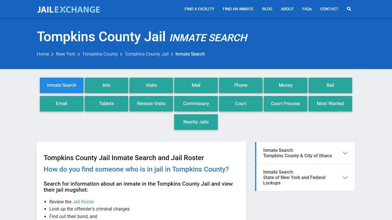 Tompkins County Jail Inmate Search - Jail Exchange
