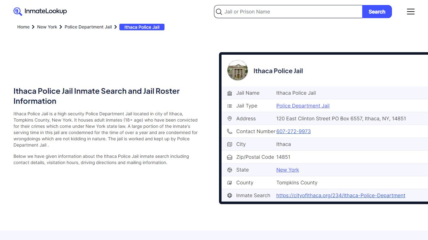 Ithaca Police Jail Inmate Search - Ithaca New York - Inmate Lookup